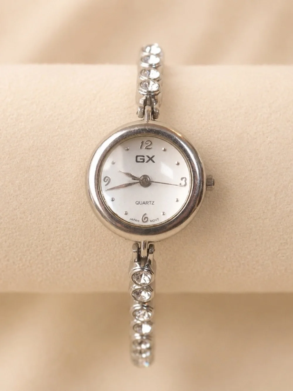 Vintage GX Rhinestone Bracelet Watch | Silver-Tone Quartz | Sparkly Crystal Band